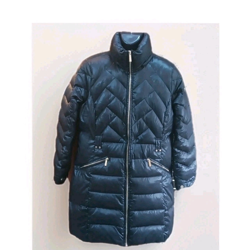 Michael Kors Black Down Quilted Puffer Jacket Maxi Style Size Large Missing Hood